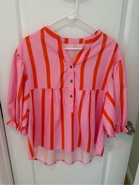 Pink and Red Striped Peplum Blouse